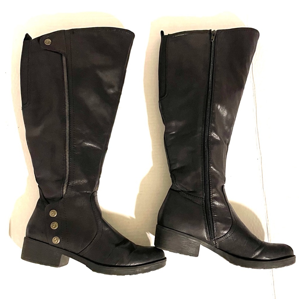 Baretraps Womens 7.5 WC Oria Black Heels Riding Boots Shoes 7.5 Wide Calf